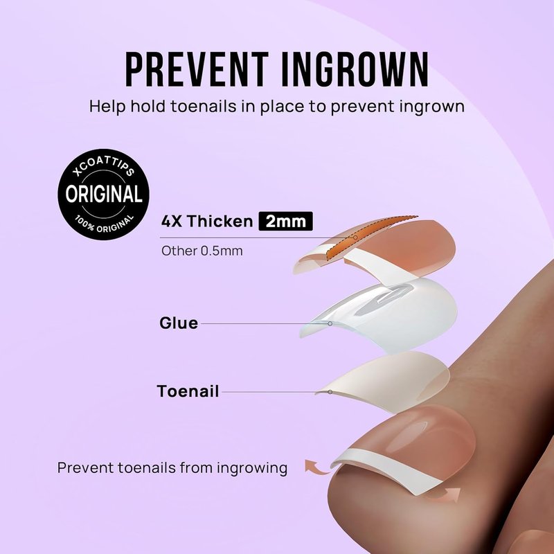 Press On Toenails - Short White French Tips | Lightweight & Perfect Fit, 16 Sizes - 32 Kit