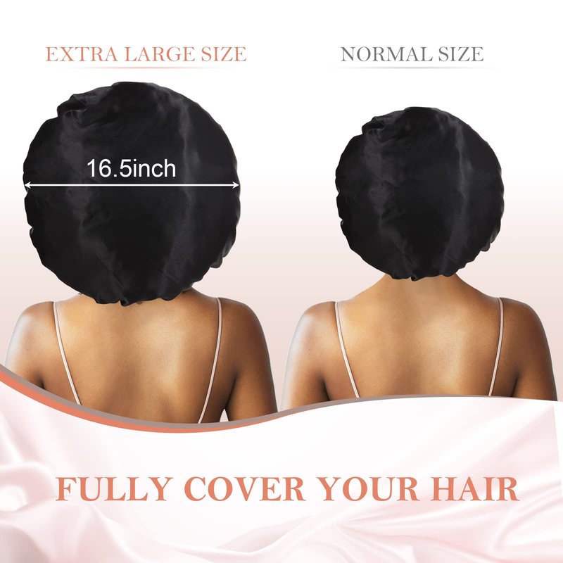 3Pcs Bonnets for Sleeping, Extra Satin Silk Bonnet for Sleeping Women with Tie Band for Curly Hair Jumbo Bonnet Braids