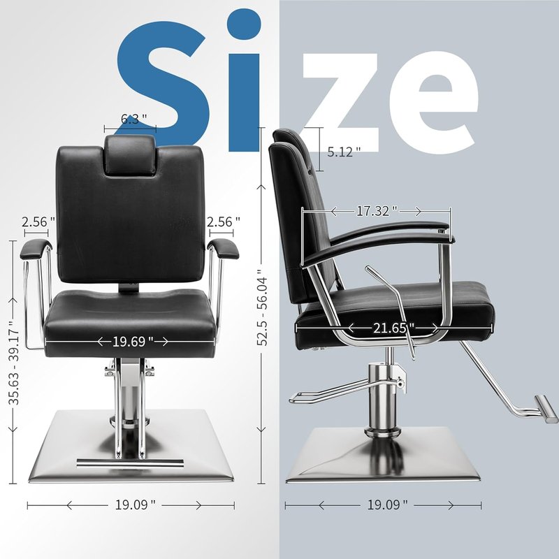 Barber Chair by [Brand Name] - Heavy Duty Reclining Design with Adjustable Height & 360° Swivel - Max Load 440 Lbs (Black)