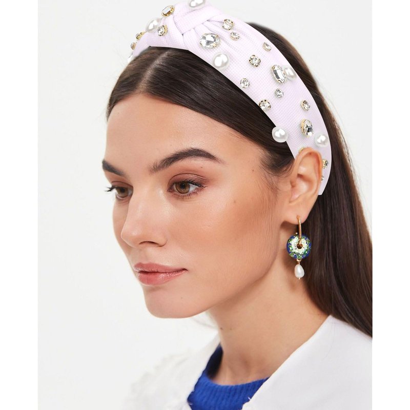 Amariver White Crystal Headbands for Women Pearl Rhinestone Head Band Top Knot Hairbands Comfortable Elastic Hair Band Bling Knotted Headband Fashion Hair Accessories for Women Girls