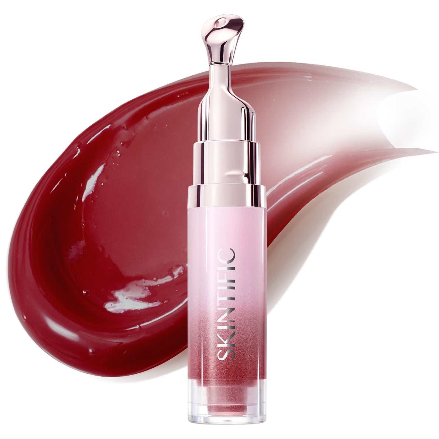 SKINTIFIC Peptide Brightening Lip Serum, Hydrating & Plumping Tinted Lip Gloss, Moisturizing Lip Balm with Polypeptides & Squalane for Glossy Sheer, Smooth Lips(11U Dusty Rose)