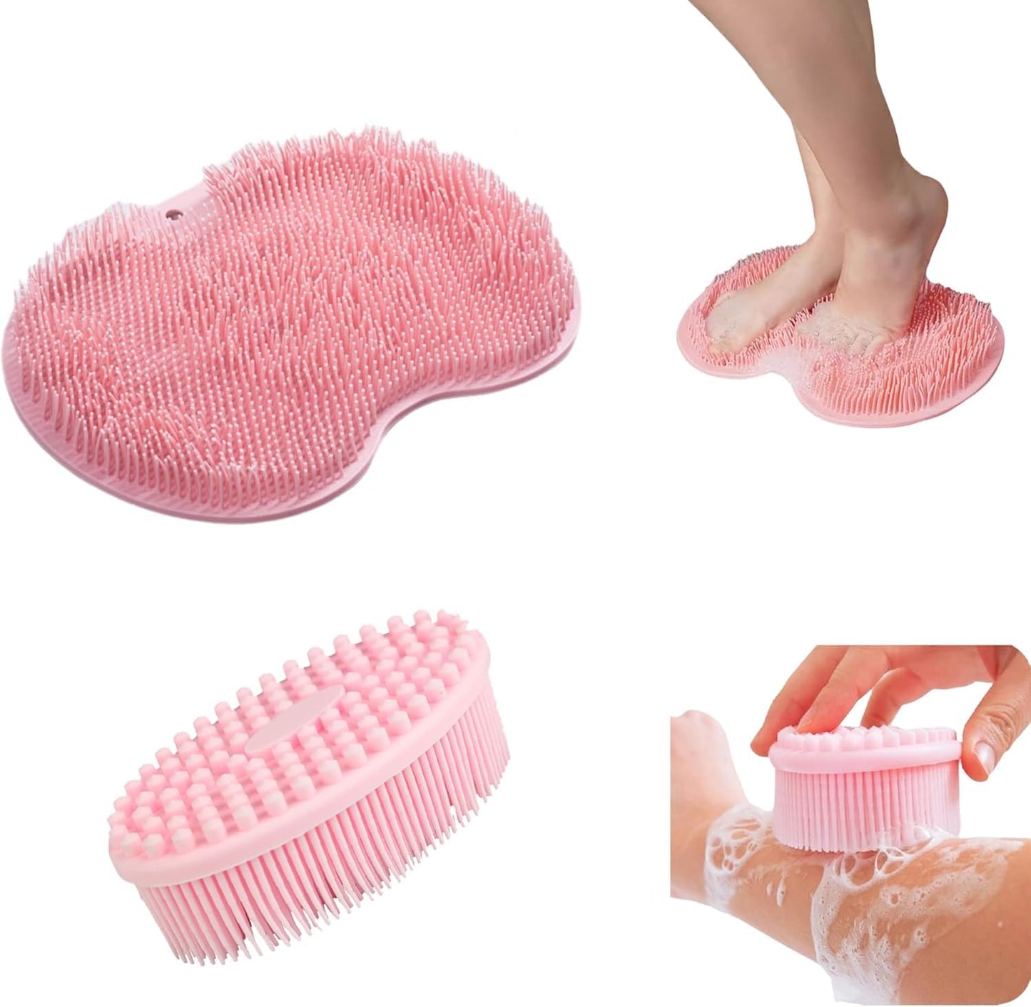 ZSKXYRUS Shower Foot Scrubber Mat, Silicone Foot & Back Scrubber for Shower with Non-Slip Suction Cups and Storage Hooks,Foot Massager Cleaner for Men and Women Use (Blue) (Pink)