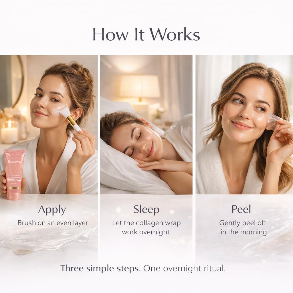 Yurisphere Collagen Overnight Peel Off Face Mask - Real Collagen Wrapping Mask for Glass Skin - Deep Hydration, Elasticity & Pore Care - Skincare for Glowing, Firming & Moisturizing 1P