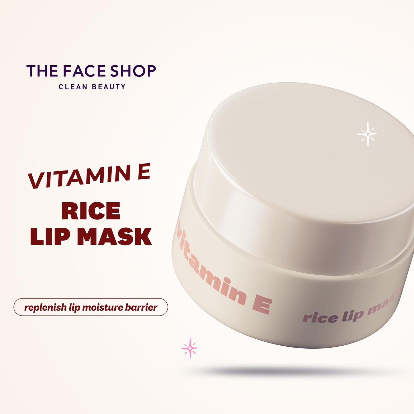 THE FACE SHOP Vitamin E & Rice Lip Mask, Softening & Moisturizing Lip Balm, Lip Sleeping Mask, Korean Skin Care