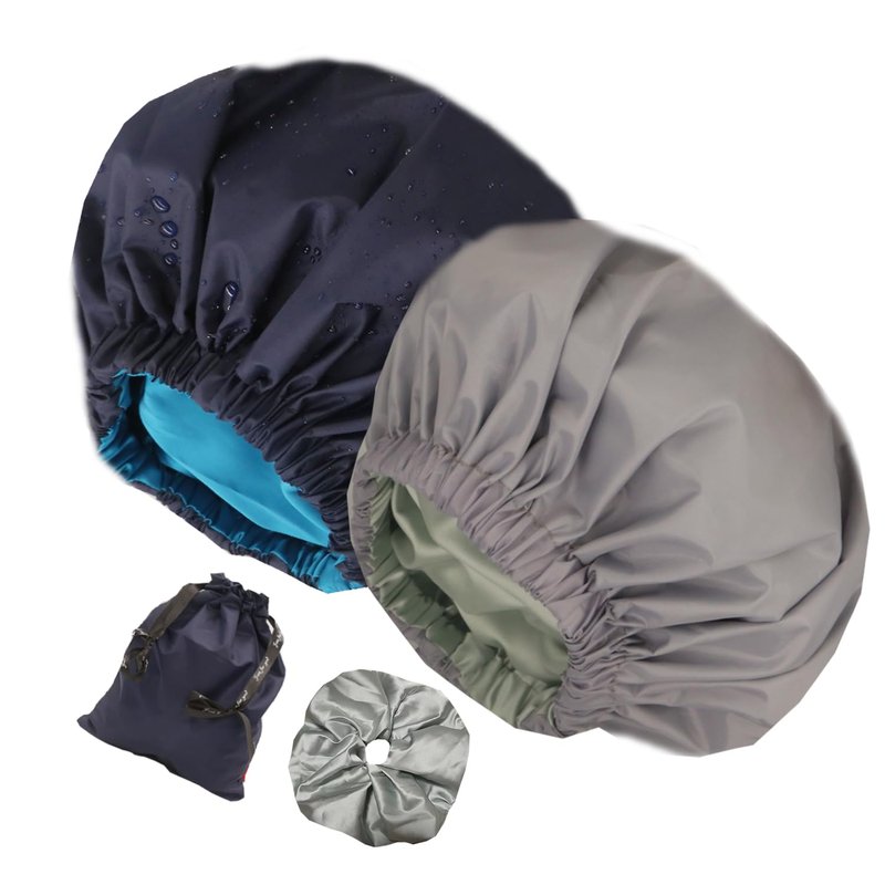 Genergy 2pcs Shower Cap for Women,Including Travel bag and Scrunchy. Frizz-Free Silky Liner, Waterproof Reusable Large Bath Bonnet for Short and Long Thick Hair, Soft Adjustable Elastic, Non-slip.