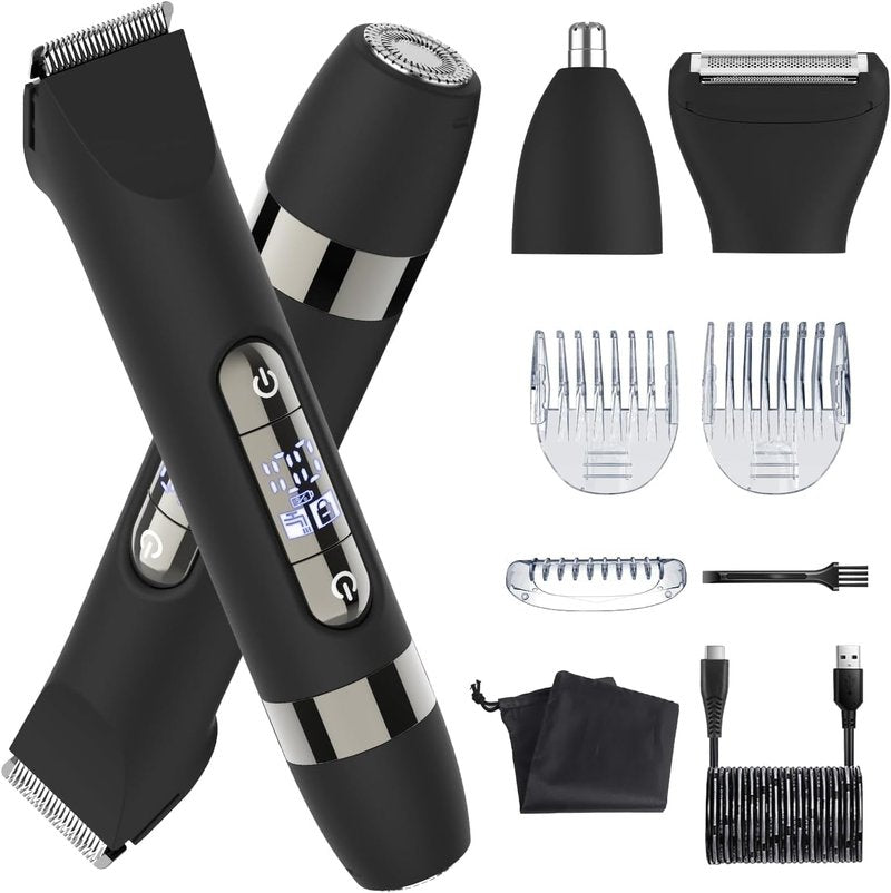 Hatteker 4 in 1 Multifunctional Dual - Head Body Hair Trimmer for Men, IPX7 Waterproof Groin & Body Hair Groomer, Rechargeable Body Electric Shaver Razor
