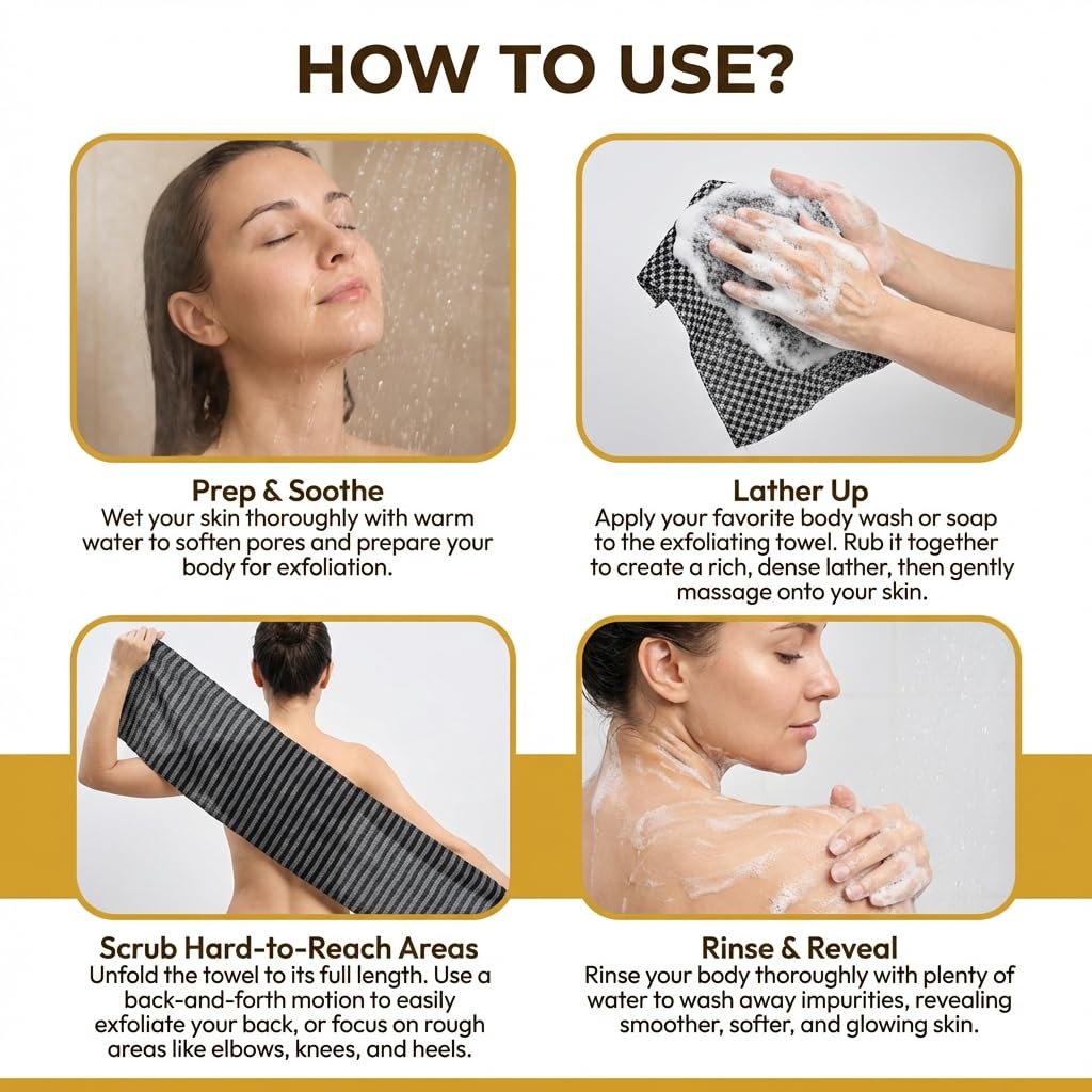 Ryetvok 2pcs Blissall Exfoliating Shower Towel,2-in-1 Advanced Exfoliatings Microfiber Towels, Premium Scrub Wash Cloth for Body Face,exfoliating Towels-Body Scrubber with 2 Sides for All Skin Types
