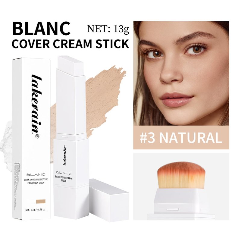 Color-Changing Cream Foundation Stick with Skincare Formula – Medium to Full Coverage, Dewy & Glowy Finish, Dual-Ended with Detachable Brush for Seamless Blend (#3 Natural)