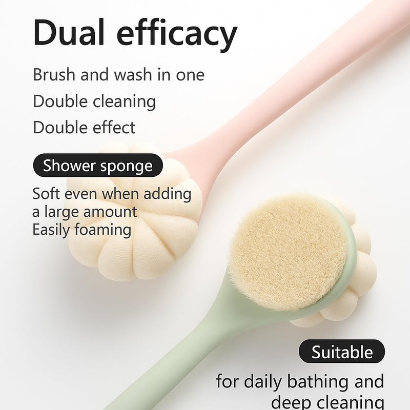 2 PCS Bath Brush Long Handle for Shower, Back Scrubber for Shower, Reversible Loofah Back Shower Brush for Men and Women (Pink)