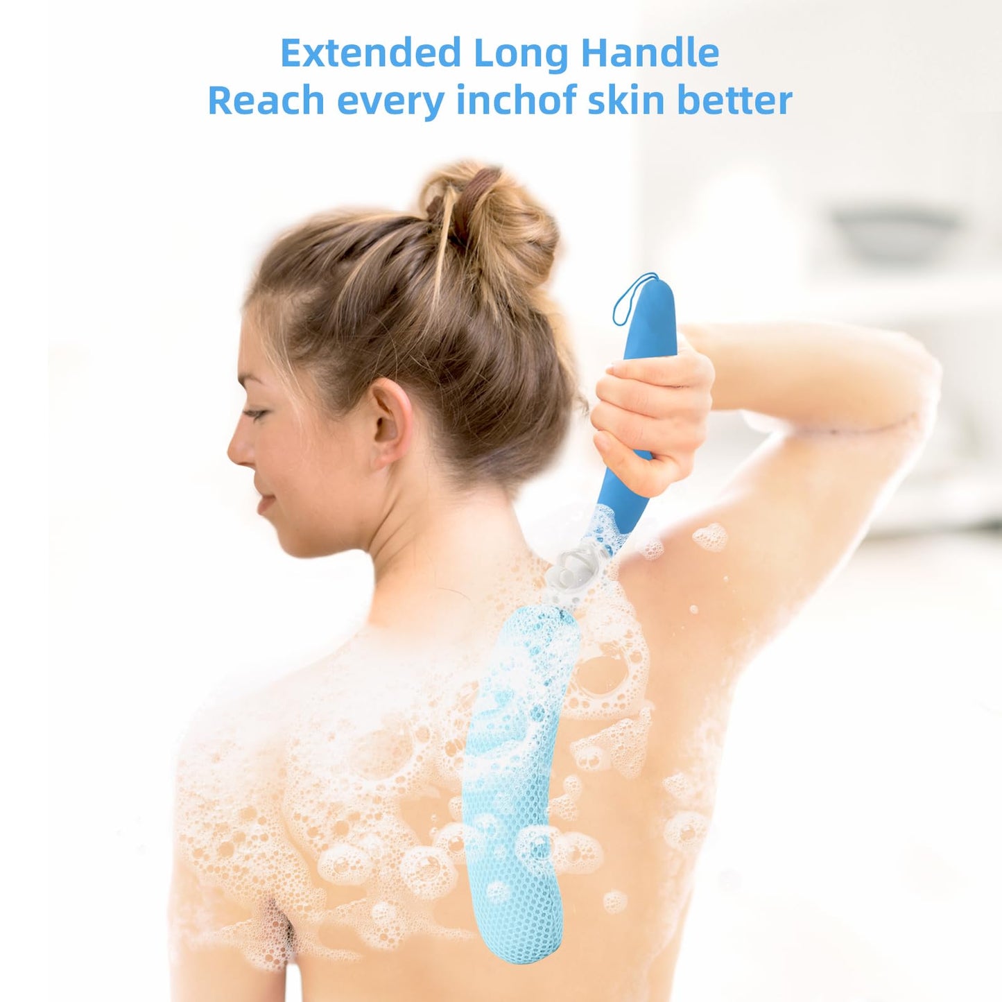 Leetye Mei Long Handled Shower Brush, Non-Slip Long Handle Bath Brush, Back Body Brush Gentle Exfoliating and Lather Well Deep Cleansing Long-Lasting for Body