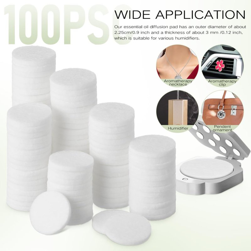 GLEAVI 100 Pack Essential Oil Diffuser Pads, 0.9 Inch Unscented Aroma Replacement Pads, Highly Absorbent Scent Refill Inserts for Car Vent Clip, Humidifier and Locket Necklace