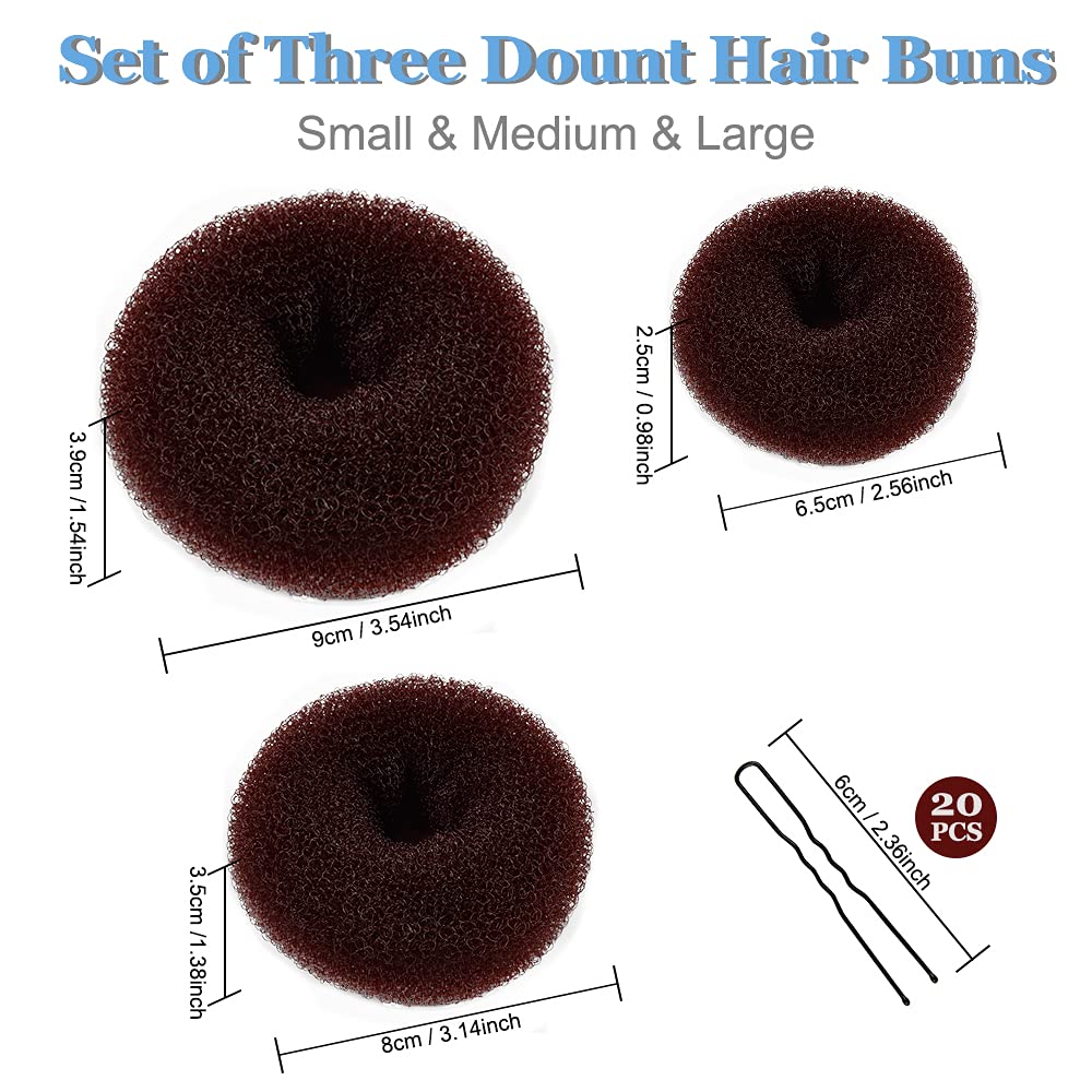 TsMADDTs Donut Hair Bun Maker, 3 pcs Dark Brown Ring Style Bun Maker with 20 pcs U Shaped Hair Pins for Women Dance