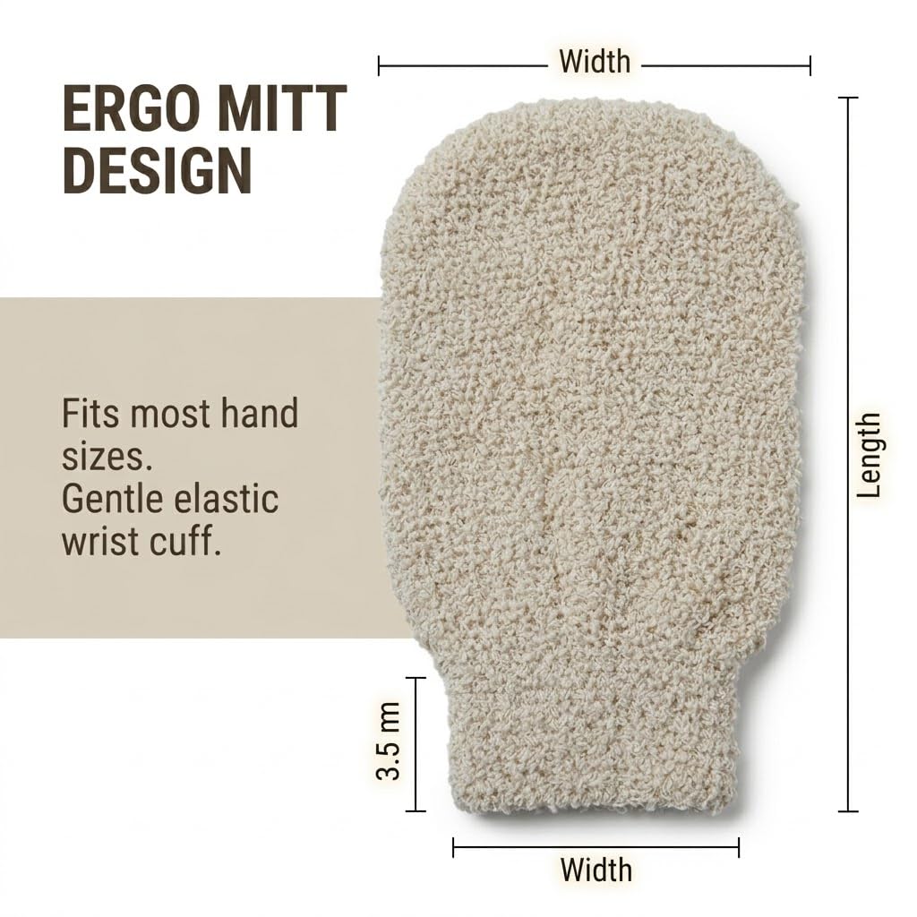 Niernika Hemp Exfoliating Bath Mitt 2 Pack, Durable Shower Glove Body Scrubber with Elastic Wristband, Cotton Blend Massage Shower Mitt for Daily Bathing