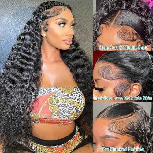 26 Inch Lace Front Wigs Human Hair Deep Wave 13x4 Human Hair Wigs for Women 180 Density Glueless Lace Frontal Wigs Brazilian Virgin Pre Plucked Bleached Knots (26 Inch)