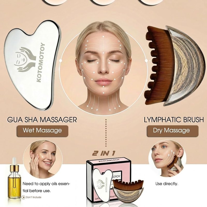 Skiennix Lymphatic Contour Face Brush - Sculpting Gua Sha Tool for Anti-Puffiness & Skin Glow | Detox & Lift