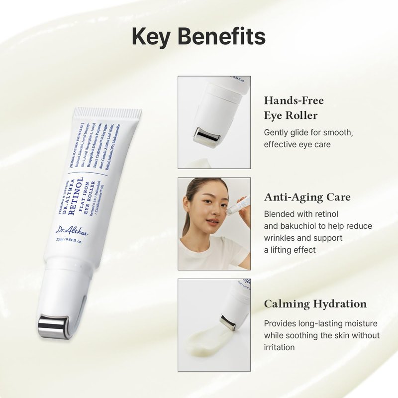 Dr.Althea Retinol Flat Iron Eye Roller | Face Lift Serum with Gua Sha Roller | Antiaging Care with Madecassoside & Centella & Hyaluronic Acid | Vegan Korean Skincare, 0.84 fl oz