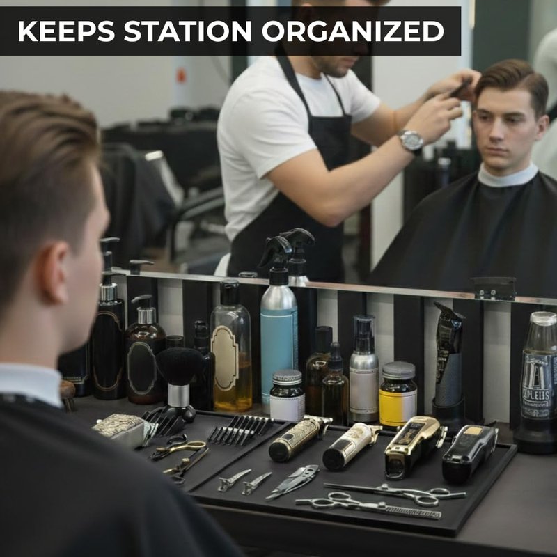 HAPPYPOSH Extra Large Barber Mat 20" x 14", Professional Non-Slip Barber Station Mat for Clippers & Tools, Rubber Barber Organizer Counter Pad, Easy-Clean Barbershop Workstation Mat. Black