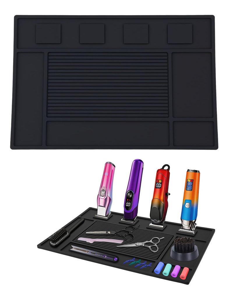 Magnetic Barber Mat - Anti-Slip Silicone with 4 Strong Magnets | Heavy Duty Barber Station Accessory