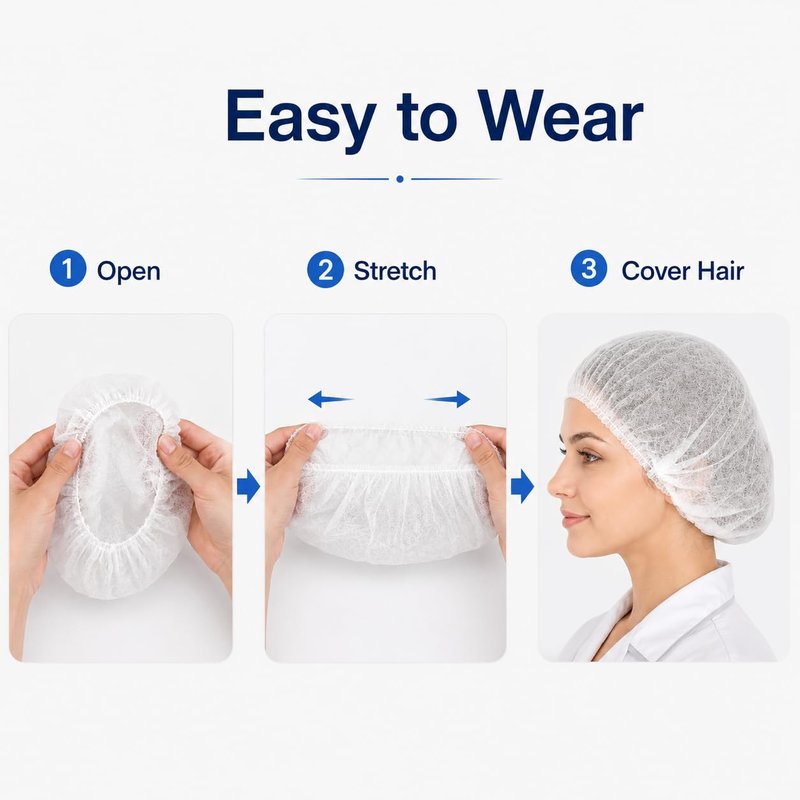 Disposable Bouffant Caps, 21inches Hair Net, Elastic Dust Cap for Food Service, Cooking, Salon,Spa,Spray tans, Restaurant,Industry,Garden,Kitchen Head Cover (White)