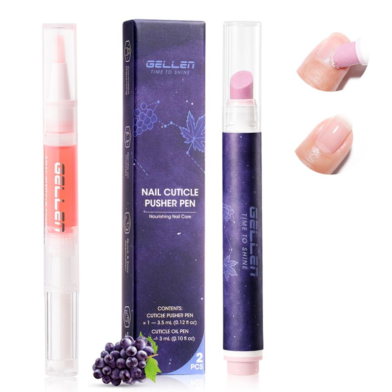 Gellen Ceramic Cuticle Oil Pusher Pen, 2Pcs Cuticle Remover Pen & Nourishing Cuticle Oil Pen for Hangnails & Dry & Damaged Nails, 2-in-1 Cuticle Care Set for Home and Salon Use