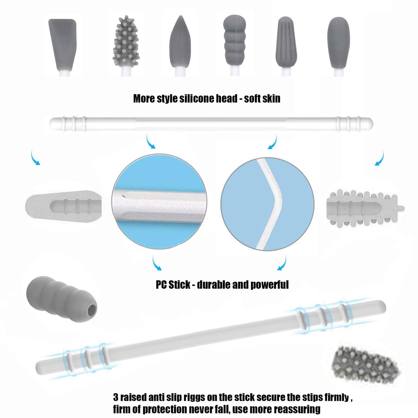 Strogem Reusable Cotton Swabs - Multifunctional Portable Silicone Q-Tips with Mirror | Gray
