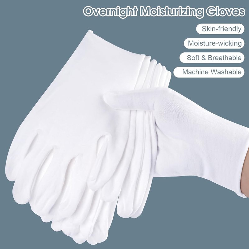 Skiennix 24 Pcs White Cotton Gloves - Moisturizing Sleeping Gloves for Eczema Relief | Stretchy & Breathable