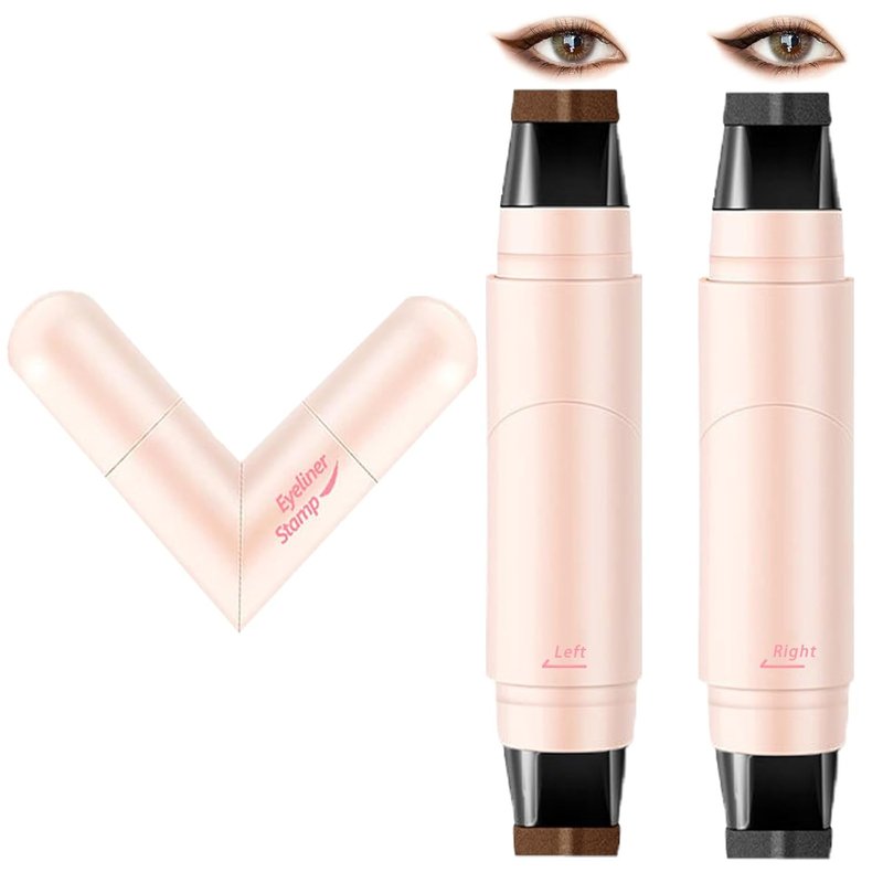 2 Pack Wing Eyeliner Stamp,Cat Eye Eyeliner Stencil Set,Waterpoof Smudge Proof Natural Liquid Eyeliner Stamp,Long-Lasting Foldable Eye Stencil Makeup Tool for Beginners(Black+Brown)
