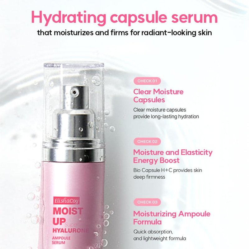 Elishacoy | Moist Up Super Hyalurone Ampoule Serum, Deep Hydration & Elasticity Booster with Multi-Layer Hyaluronic Acid Capsules + Collagen, for All Skin Types, 50ml (1.69 fl oz)