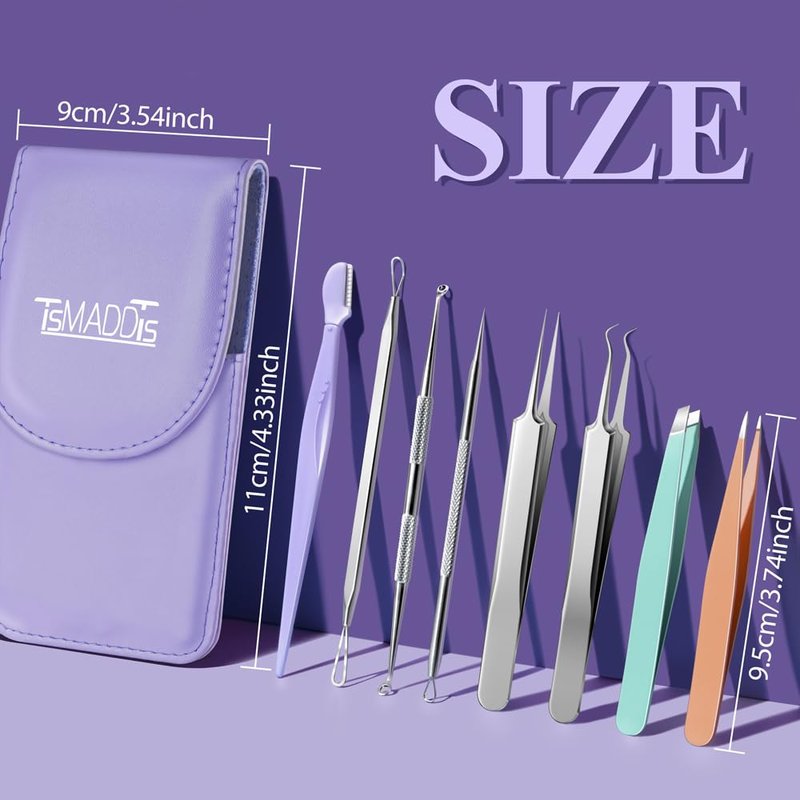 Blackhead Remover Tool Kit - 9 Pcs Pimple Popper Set with Ingrown Hair Tweezers & Pore Extractor | Perfect for Acne Treatment