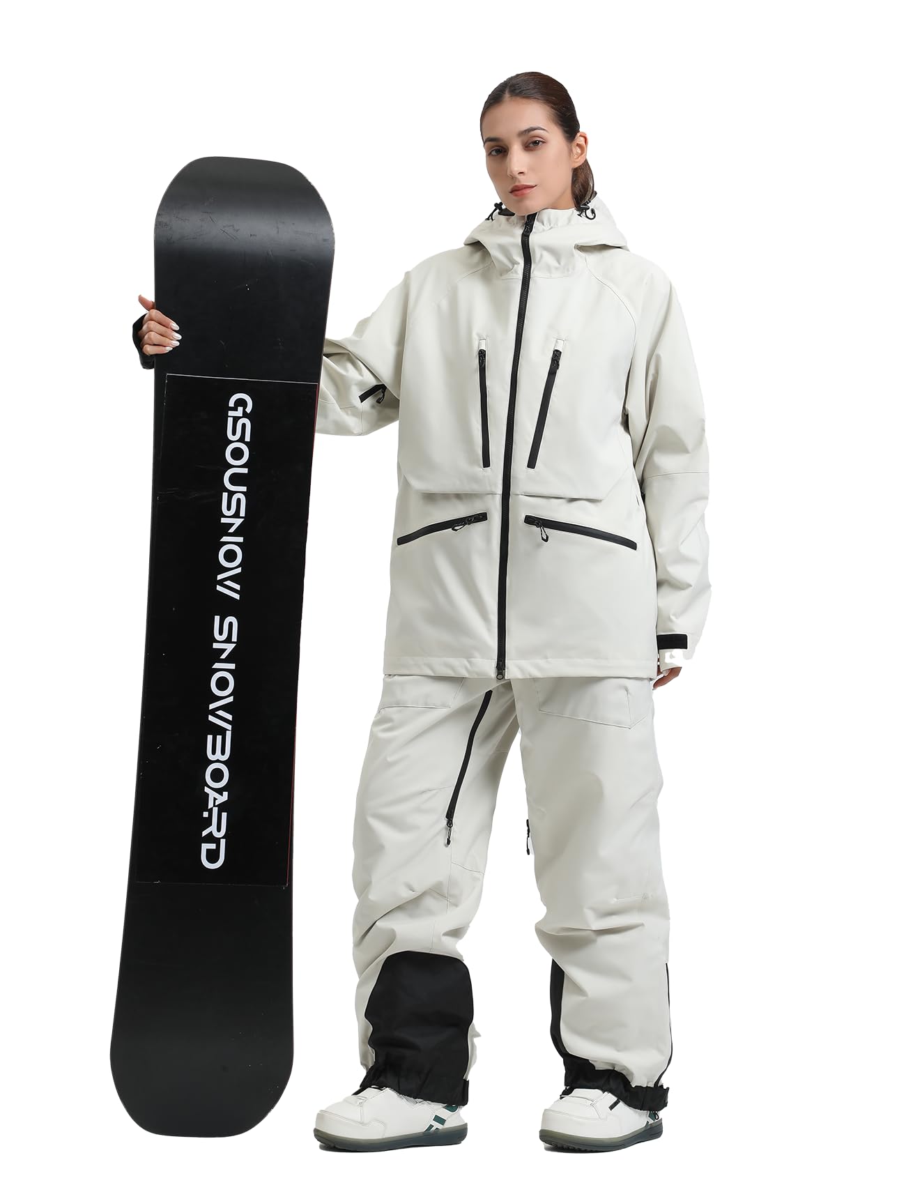 GSOU SNOW Ski Snowboard Jacket Mens Snow Jacket Waterproof Winter Snow Coat Couples Hooded Beige M