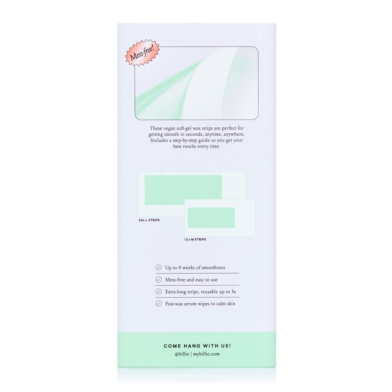 Billie Wax Kit - Body & Underarm - Easy & Convenient - No Heat - Made With Aloe & Avocado Oil - Vegan Soft-Gel - 36 wax strips - 6 post-wax serum wipes