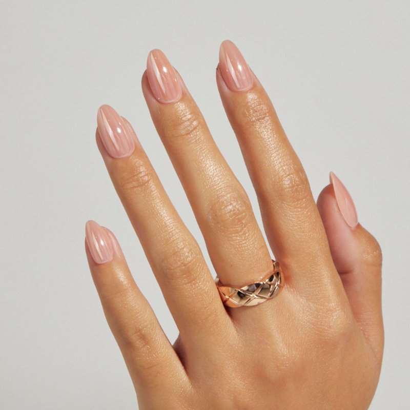 LAMIMOSA 32Pcs Chrome Press On Nails Short Almond - Soft Gel Fake Nails in 16 Sizes, Reusable Glue on Nails Kit, GLAZED SUNSET