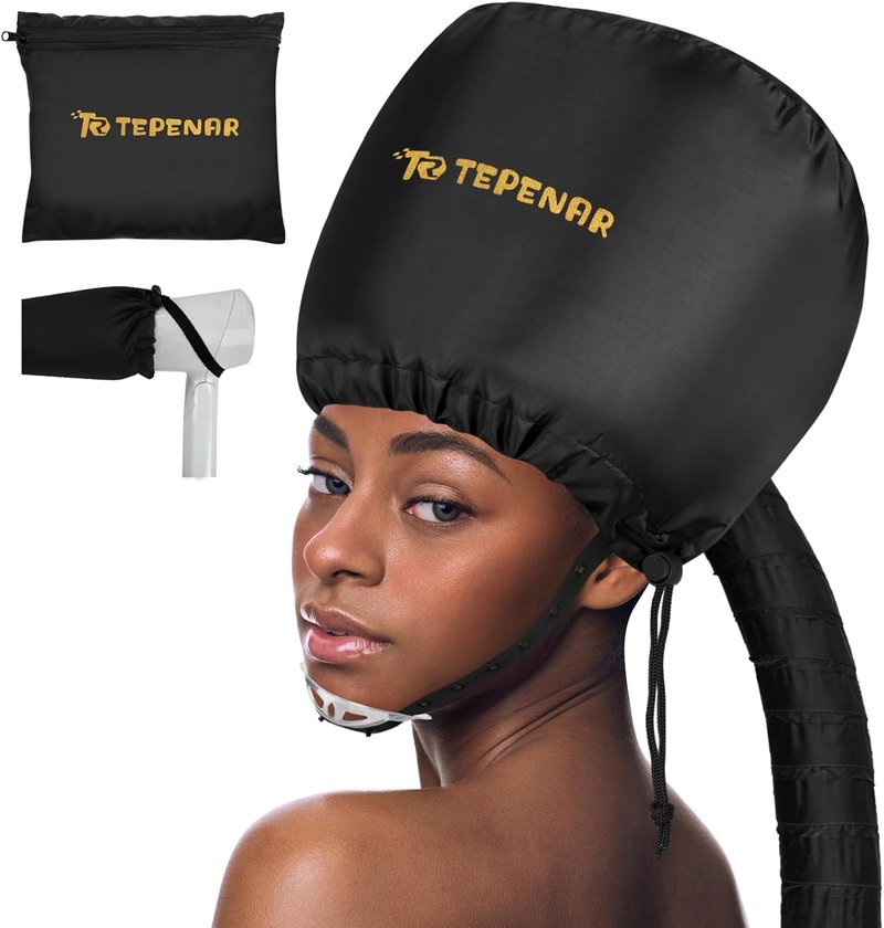 Bonnet Hair Dryer Attachment - Large Black, Soft & Adjustable for Fast Drying Natural Curly Hair | Home Use