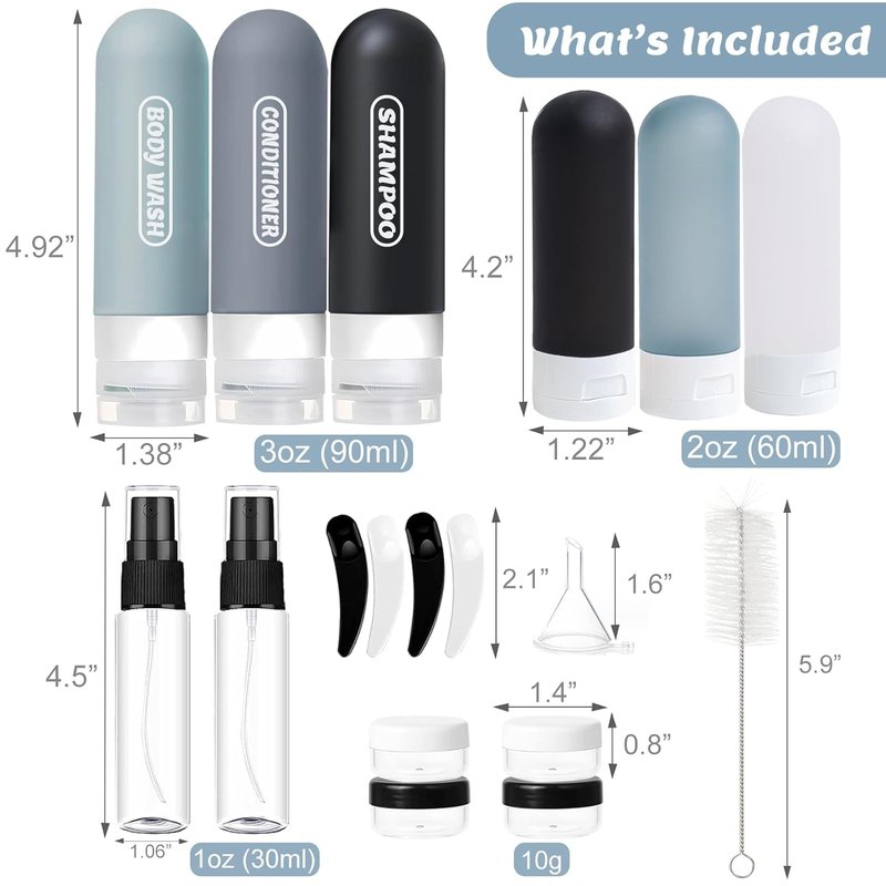 Skiennix 20 Pack Travel Bottles Set - TSA Approved Leak Proof Toiletry Containers | Dark Color