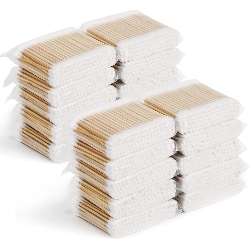 Cotton Swabs 2000 Count - Double-Tipped Cotton Buds with Wooden Sticks for Makeup & Ear Cleaning | 20 Pack