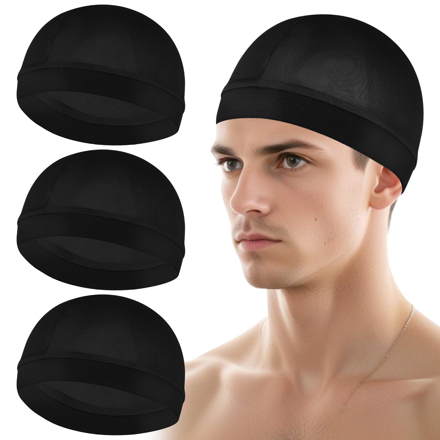 3Pcs Wave Cap Silky Elastic Band Caps Soft Breathable Hair Wrap Satin Sleeping Shower Cap Hair Bonnet for Sleep Unisex Beanie Cap Beanies Hat for Men Women Athletes