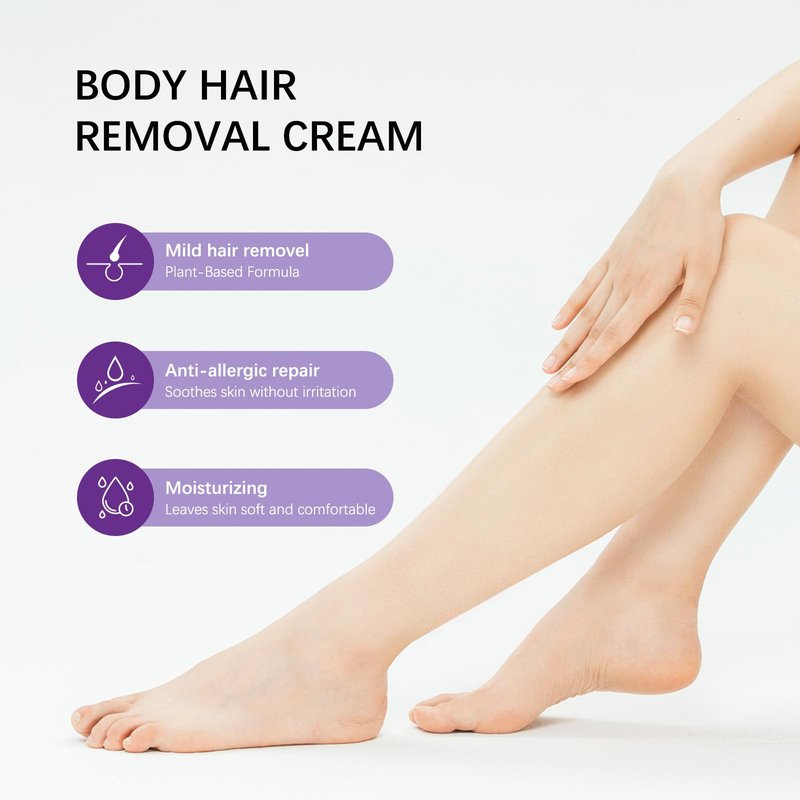 Hair Removal Cream for Women & Men, 100ml Gentle Formula with Shea Butter, Smooth Skin in Minutes, Painless Body Hair Remover for Legs, Arms, Underarms (1PC)