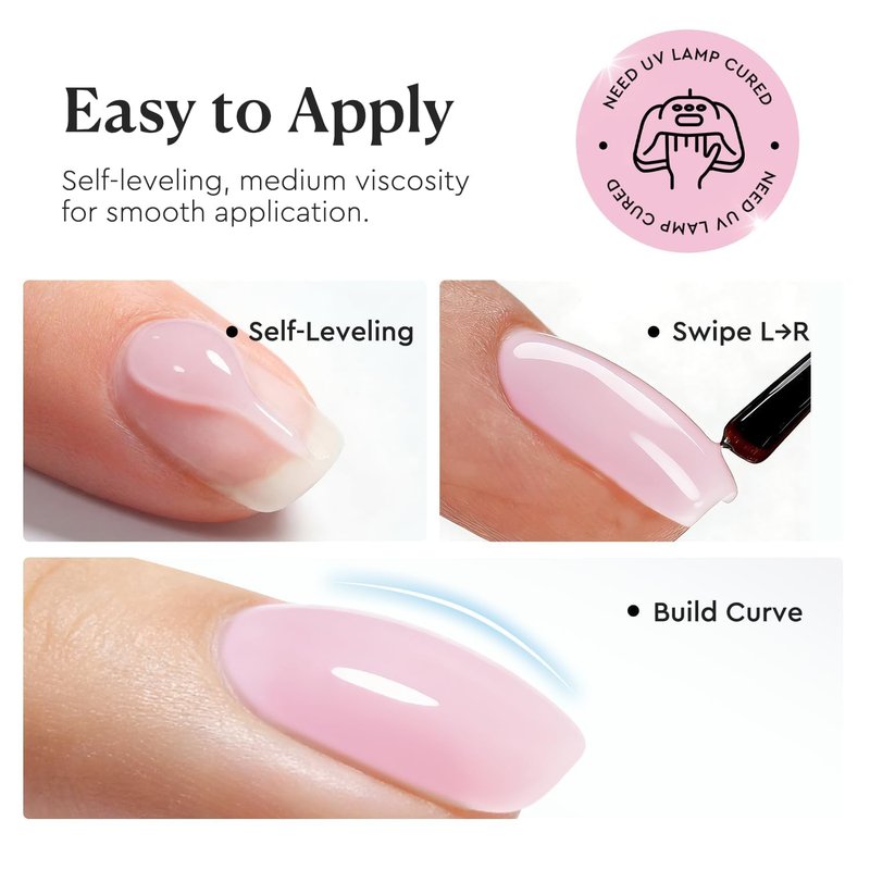 AZUREBEAUTY 10ml 6 Color Rubber Base Gel Polish with Top Coat Set, Builder Gel for Thin Weak Nails, Sheer Nude Pink Jelly Self-Leveling Apex Building Nail Strengthener, Long Lasting Soak Off UV LED