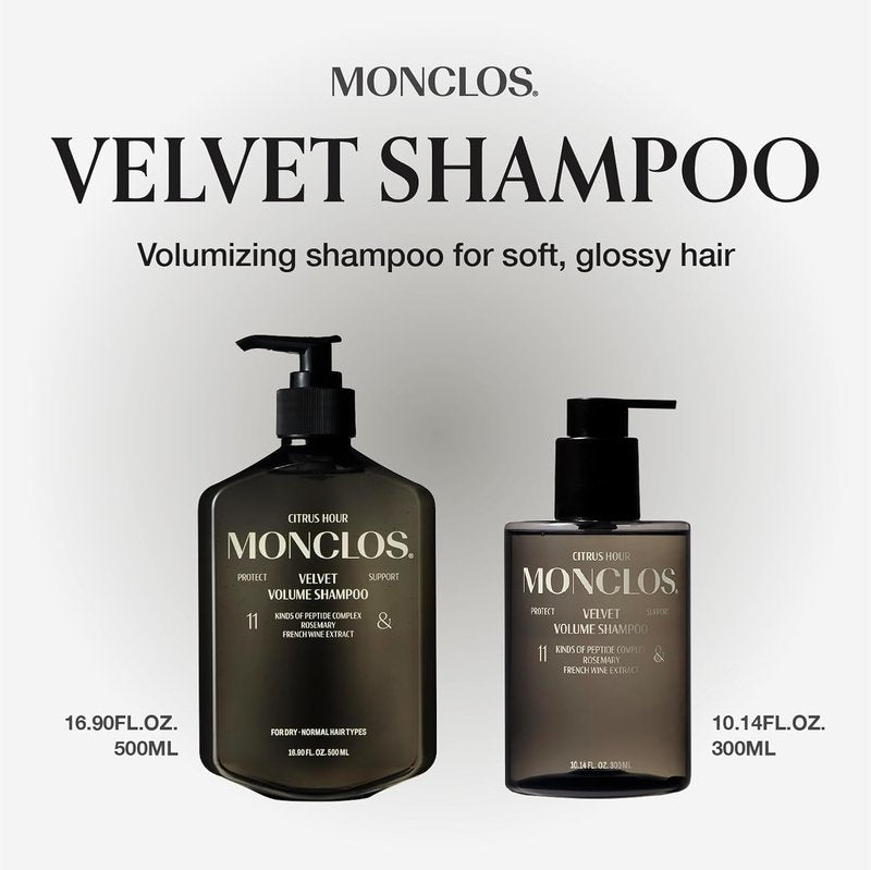 MONCLOS Velvet Shampoo (16.9 fl oz) - Volume Shampoo for Fine and Thinning Hair. Sulfate-Free, Peptide-Infused Formula for Soft, Shiny Hair, and Root Volumizing