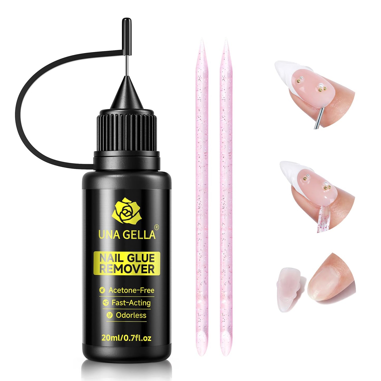 UNA GELLA Nail Glue Remover & Strong Nail Glue Gel Set - 15ml | No UV Lamp Needed