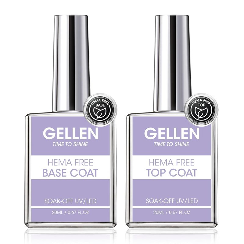 GELLEN Gel Base and Top Coat - Hema-Free Glossy Finish | 20ml No Wipe Soak Off Nail Polish