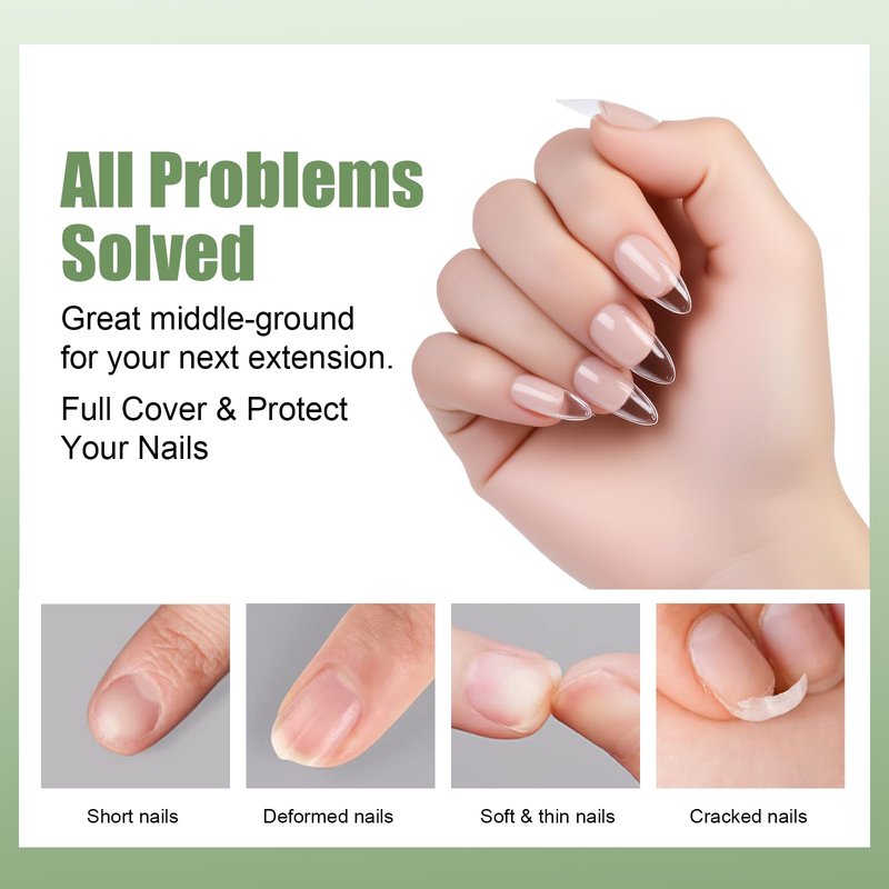 Cycullinyt 480pcs Sculpted Medium Almond Soft Gel Nail Tips, Professional False Nail Tips with Box - 16 Sizes Full Cover Clear Acrylic Press On Fake Nails for Extension Manicure Salon DIY at Home