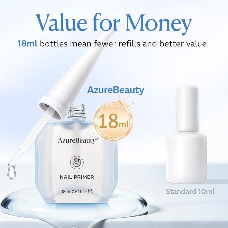 AZUREBEAUTY 18ml Nail Primer, No Lift Strong Adhesion Nail Prep Acid-Free & HEMA-Free Bond, Fast Air Dry for Gel Polish, Acrylic & Press On Nails Long-Lasting Salon Results