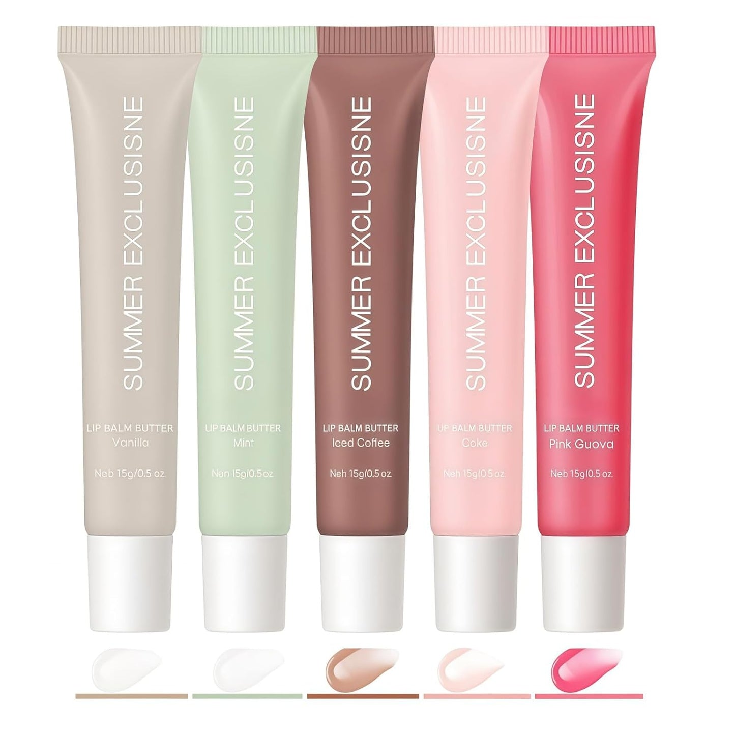 Tinted Lip Butter Balm - Hydrating & Nourishing Care for Dry Lips | 5 Colors: Vanilla, Mint, Coffee, Cake, Guava