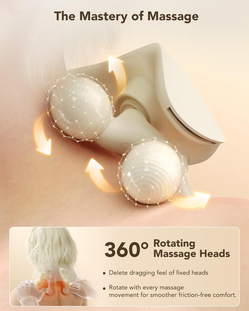 SKG HS500 FSA Eligible Cordless Neck Massager for Pain Relief Deep Tissue, Shiatsu Shoulder Massager with Heat, Massage Tools for Trapezius, Lymphatic Drainage, Relaxation Therapy, HSA Items
