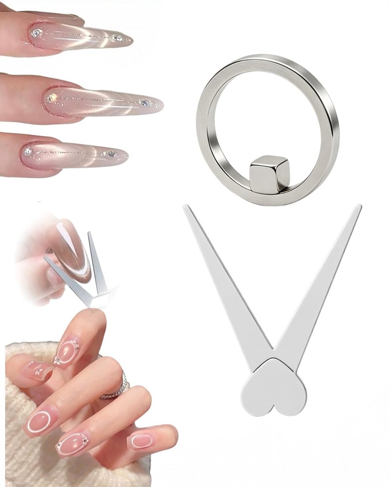 New Ring-Shaped Cat Eye Magnet for Nails, DIY Hollow Cateye Magnet for Nails,Portable Mini Round Strong Nail Magnet French Tip Tool for Home Salon DIY Manicure (1, Ellipse)