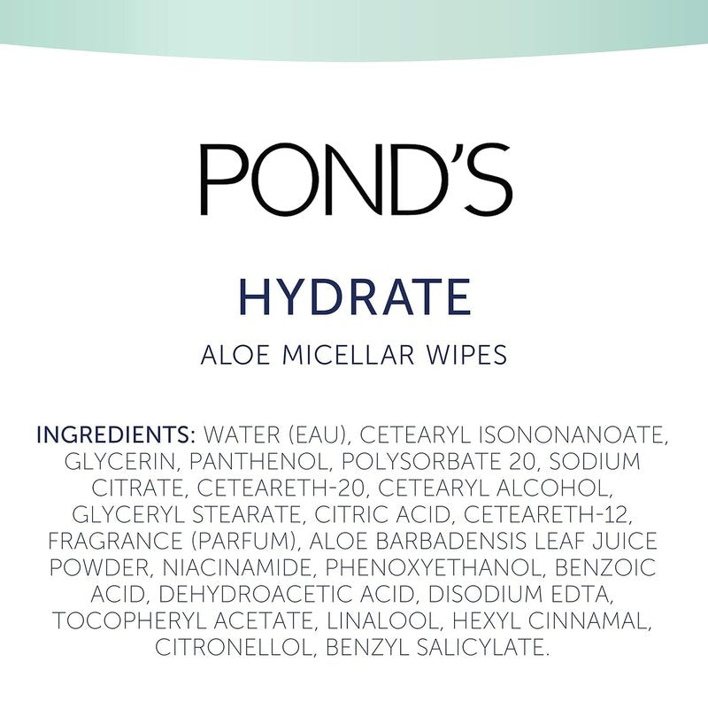 Pond's Vitamin Micellar Wipes - Hydrating Aloe Vera for Dry Skin | 25 Wipes (Pack of 2)