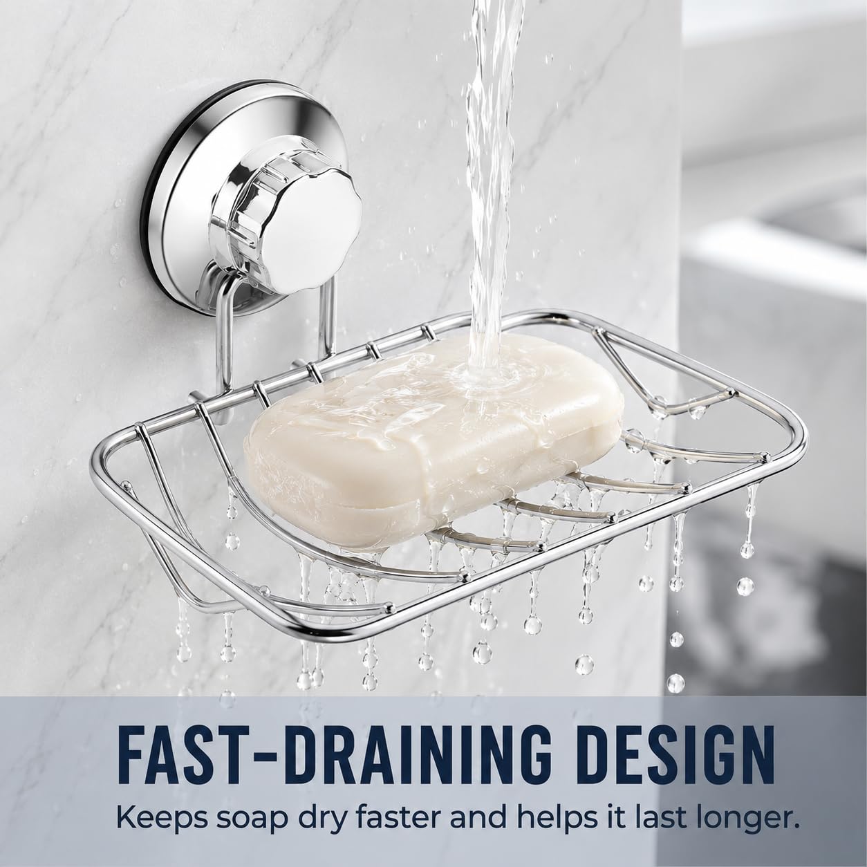 iPEGTOP Super Powerful Vacuum Suction Cup Soap Dish, Updated Strong Rustproof Stainless Steel Shower Caddy Soap Saver Sponge Holder for Bathroom & Kitchen Sink
