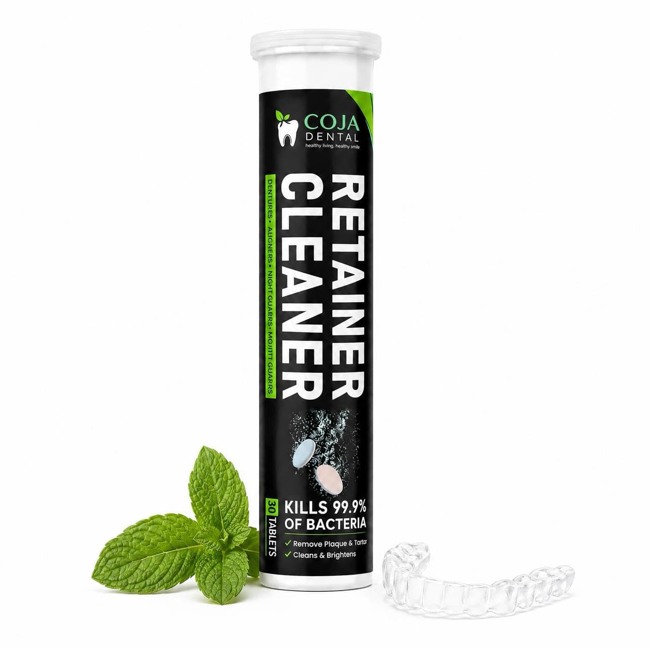 COJA Dental Retainer Cleaner Tablets 30 Count | Retainer Cleaning Tablets for Clear Aligners, Mouthguard & Night Guard | Aligner Cleaner | Dental Cleaner Tablets | Fresh Mint Flavor