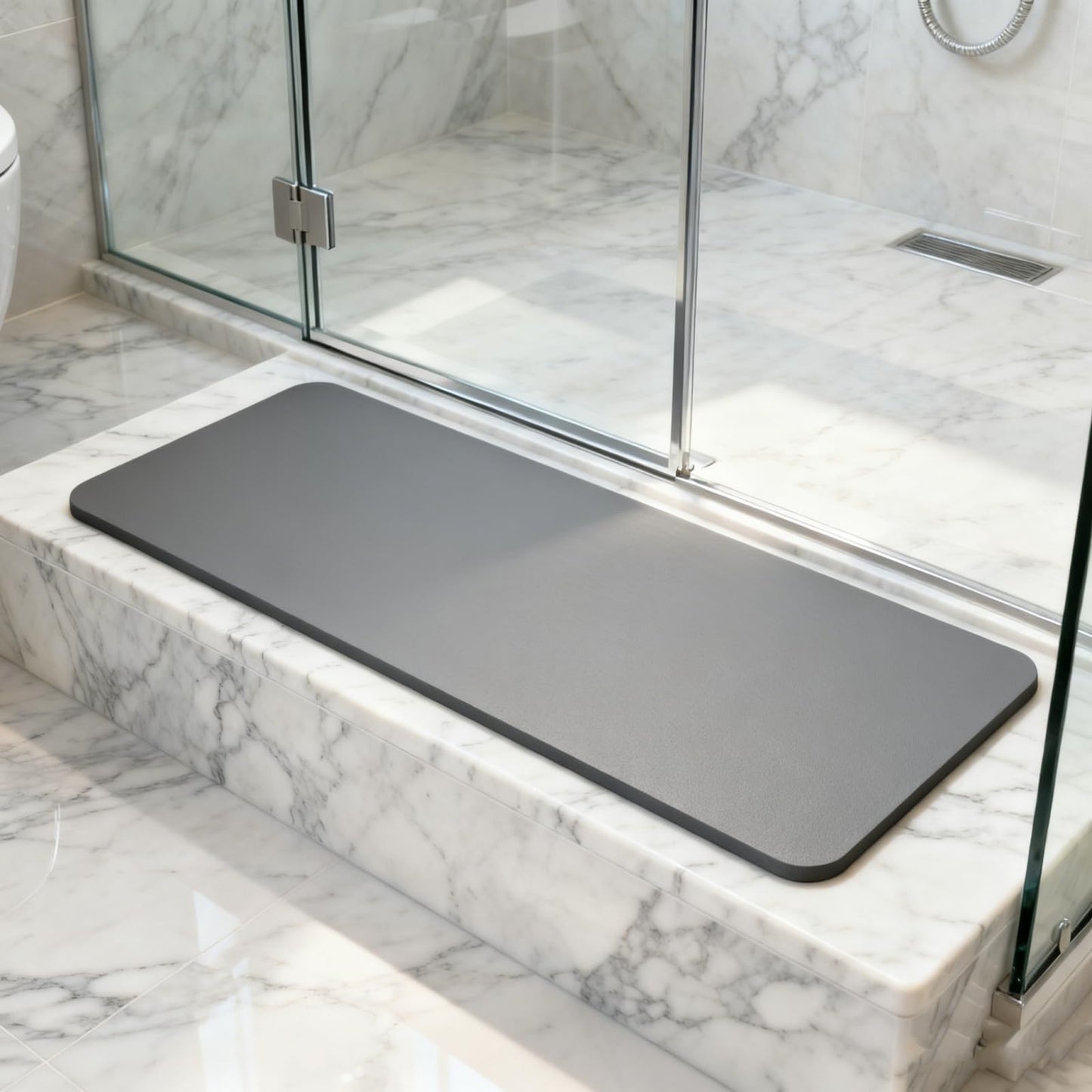 BANEBOR Shower Bench & Step Mat - Non-Slip Bathtub Rug for Shower Seat, Stool, and Tub Floor - Quick-Dry Cut-to-fit Pad for Bathroom Stairs (Gray, 39''x12'')